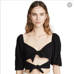 Yumi Kim Double Tie Black Crop Top Balloon Sleeve